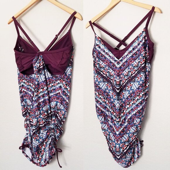 Athleta Marrakesh Side Scrunch Tankini Swim Top Mini Dress Wired 38 D/DD UPF 50+ - Picture 5 of 16